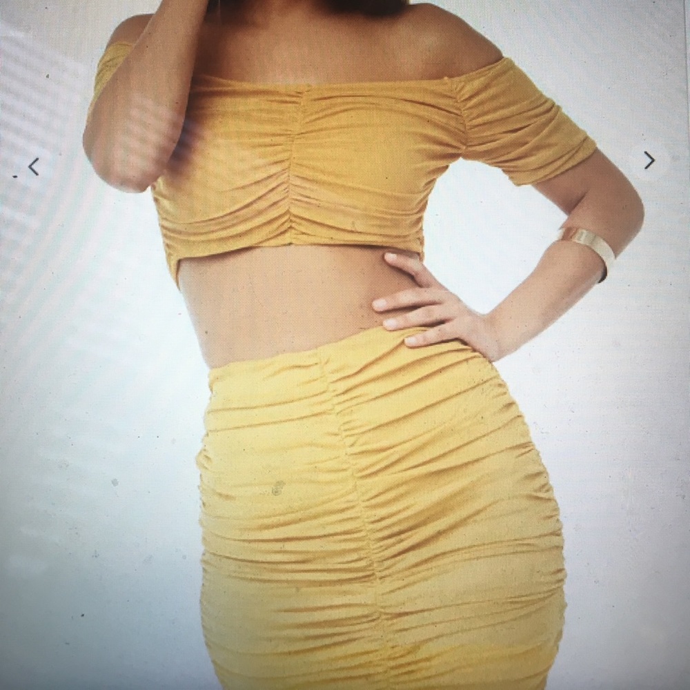 Ruched mesh crop top & skirt set